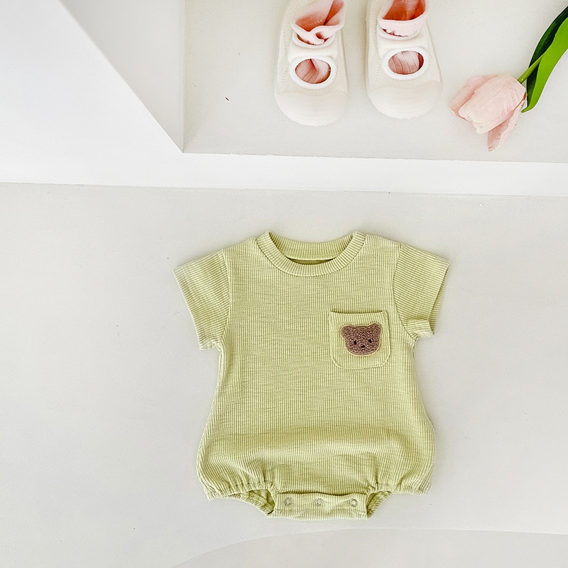 Baby Summer Short Sleeve Clothes Newborn Boys Bear Embroidery Romper Bodysuit