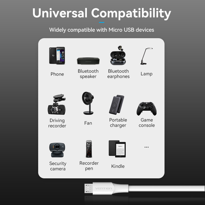 Vention Cáp Micro USB Cáp Dữ Liệu USB Sạc Nhanh 3A 2M 3M Cho Điện Thoại Di Động Samsung Xiaomi Huawei Android Cáp Sạc USB
