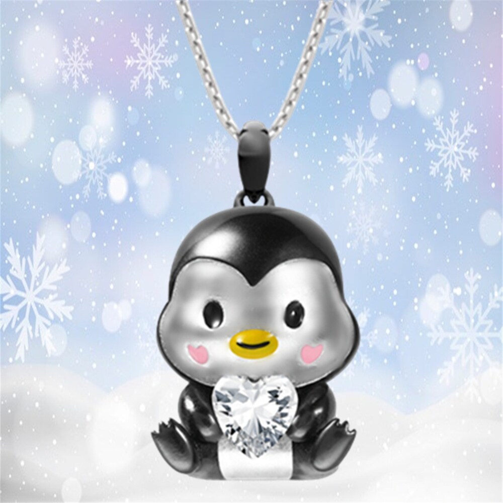 Exquisite Cartoon Penguin Heart Shape Crystal Pendant Necklace Fashion Women 39;s Necklace Cute Animal Necklace Party Birthday Gift