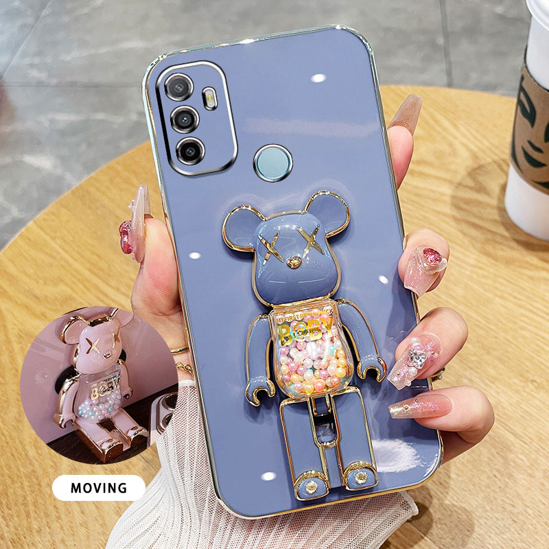 YBD 3D Candy Bear Bracket Phone Case For OPPO A53 A33 A32 High End Soft Silicone Material(Bracket Can Rotate)