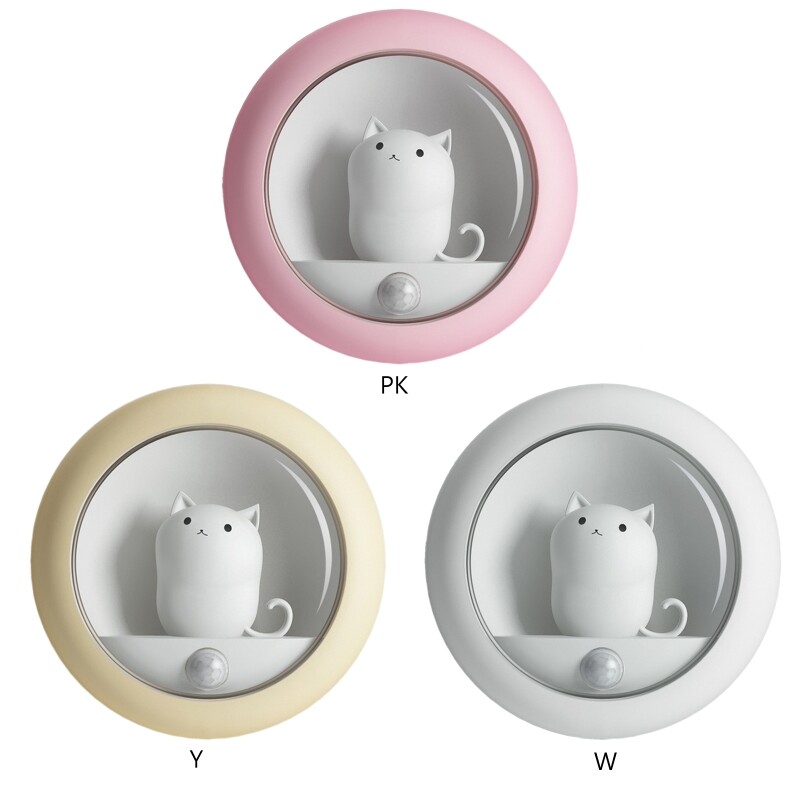 ✪【mouhp】【Ready stock】Creative Cat Smart LED Night Light PIR Motion Sensor USB Rechargeable Bedside Lamp for Room Hallway Pathway Toilet Decor