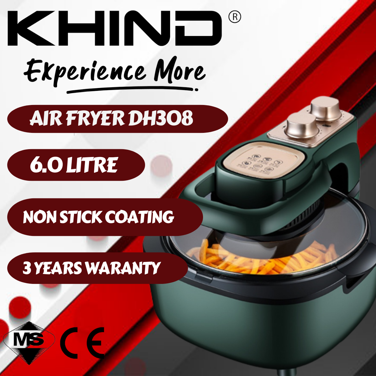 KHIND DH308 6.5L Air Fryer Large HighCapacity Air Fryer DH308 AIRFRYER