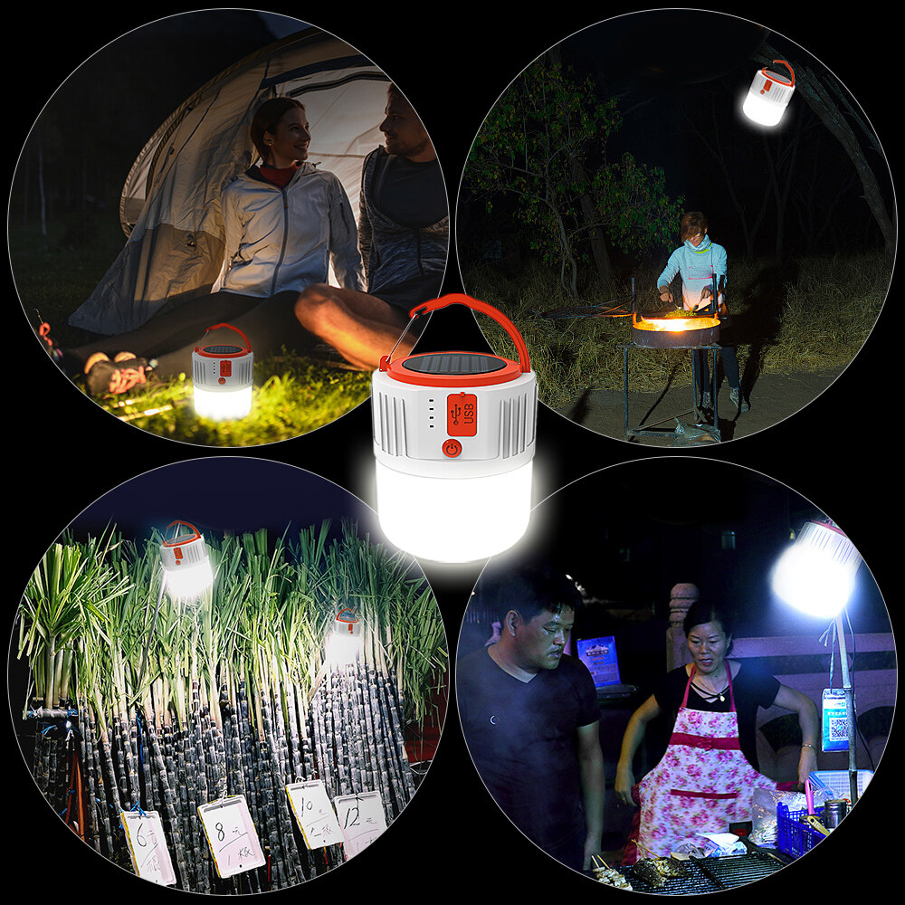 Multifunctional USB rechargeable Camping Lantern Portable Solar Panel Hand Lamp Waterproof L-ED Camping Light Tent Lamp Powerful Flashlight Torch Super Bright Portable Survival Lanterns