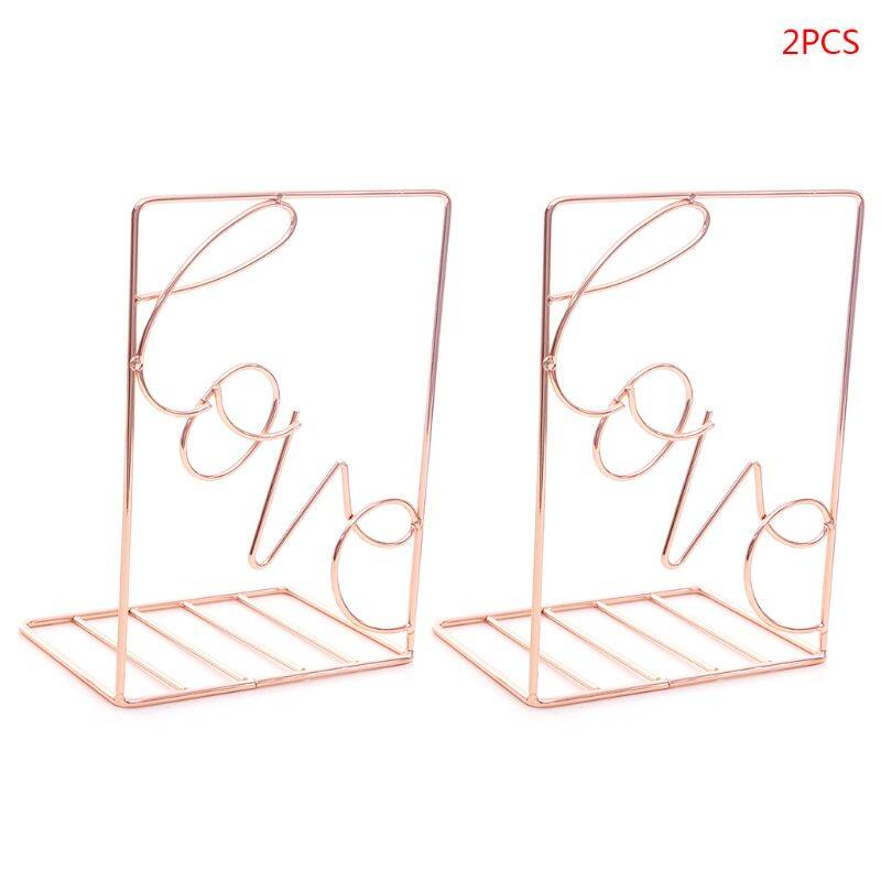 2Pcs/Pair Creative Love Shaped Metal Bookends Desk Storage Holder Shelf Book Organizer Stand