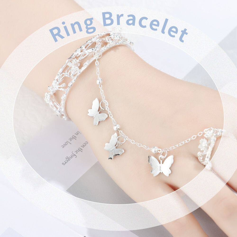 CHUAN Quà tặng Phụ nữ Cô gái Trang sức Phong cách cổ Trung Quốc Vòng đeo tay Vòng đeo tay chuông bướm Vòng đeo tay Mở có thể điều chỉnh Vòng tay quyến rũ
