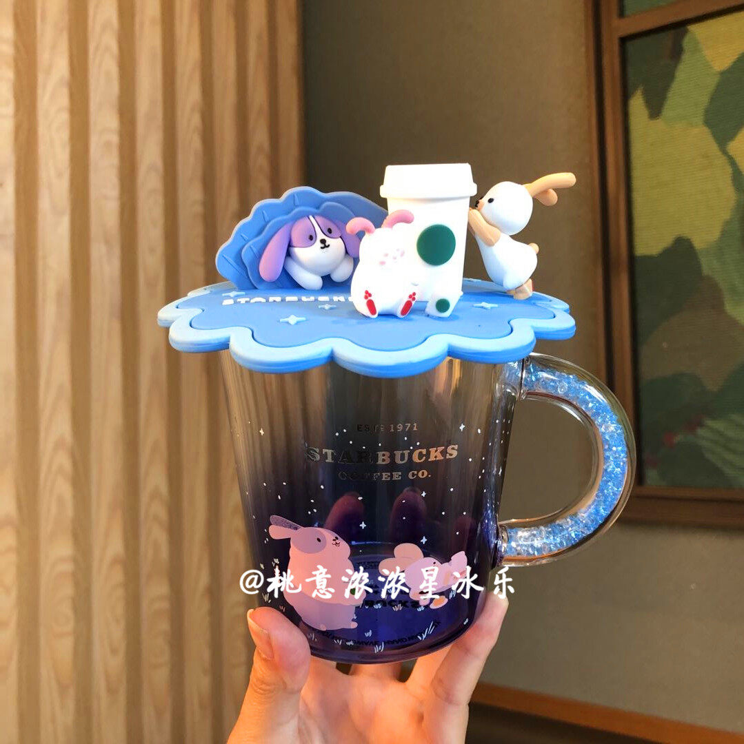 Starbuck 2021 New Moon Rabbit Tasting Coffee Glass Cup Rhinestone Handle Office Top Coffee Cup Water Cup