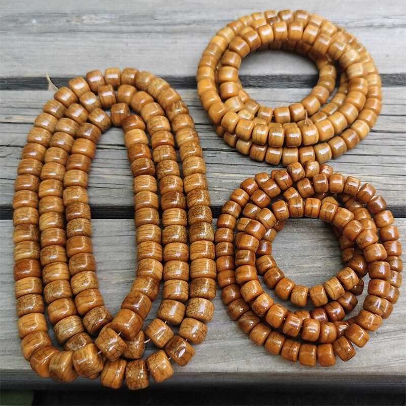 Beef bone reflux Tibetan fried pattern tiger skin pattern 108 solid Tibetan old goods neck hanging barrel beads Tibetan reflux string