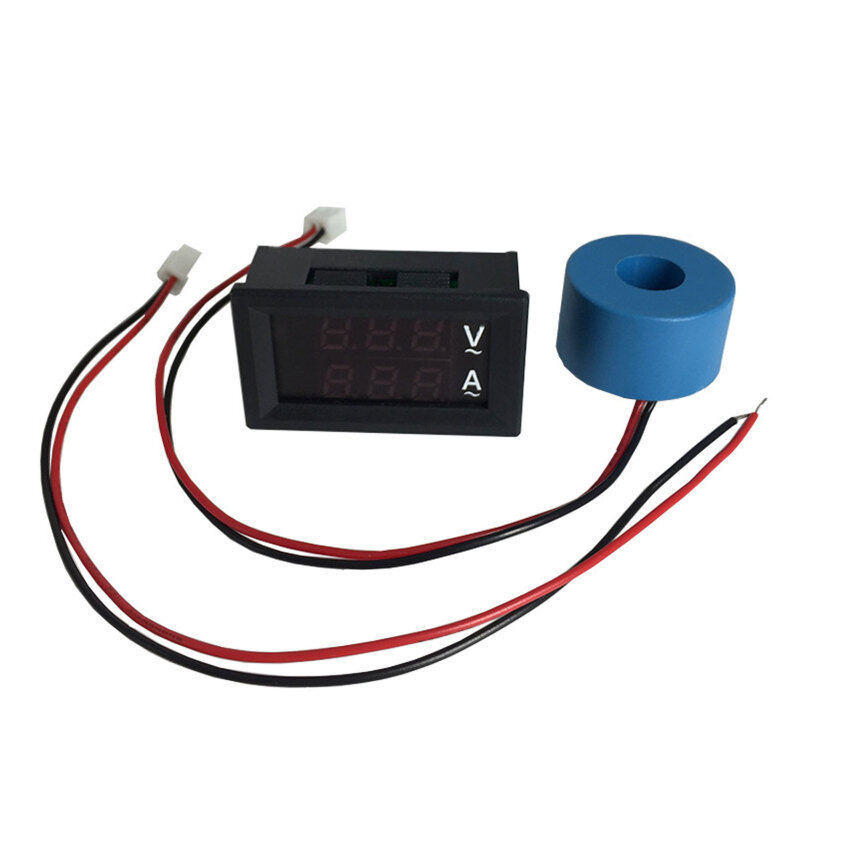 Máy Kiểm Tra AC 60-500V 10A Mini Ampe Kế Vôn Kế Kỹ Thuật Số Đồng Hồ Đo Dòng Điện Điện Áp Xanh Đỏ Màn Hình LED Kép