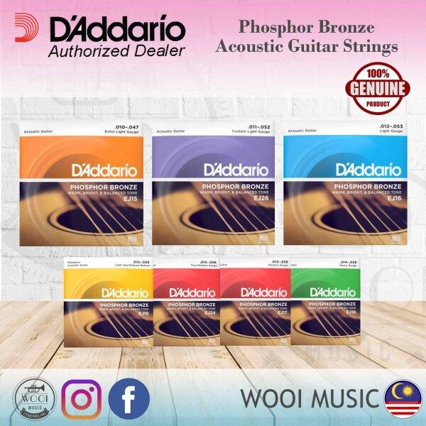 Daddario Phosphor Bronze Super, Extra Light, Custom Light & Light Gauze Acoustic Guitar Strings EJ15, EJ16, EJ17, EJ18, EJ19 , EJ24, EJ26 & EJ41 Malaysia