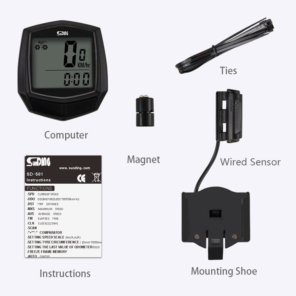Honrane Sunding Waterproof Bicycle Odometer LCD Digital Display Ride Wired Speedometer