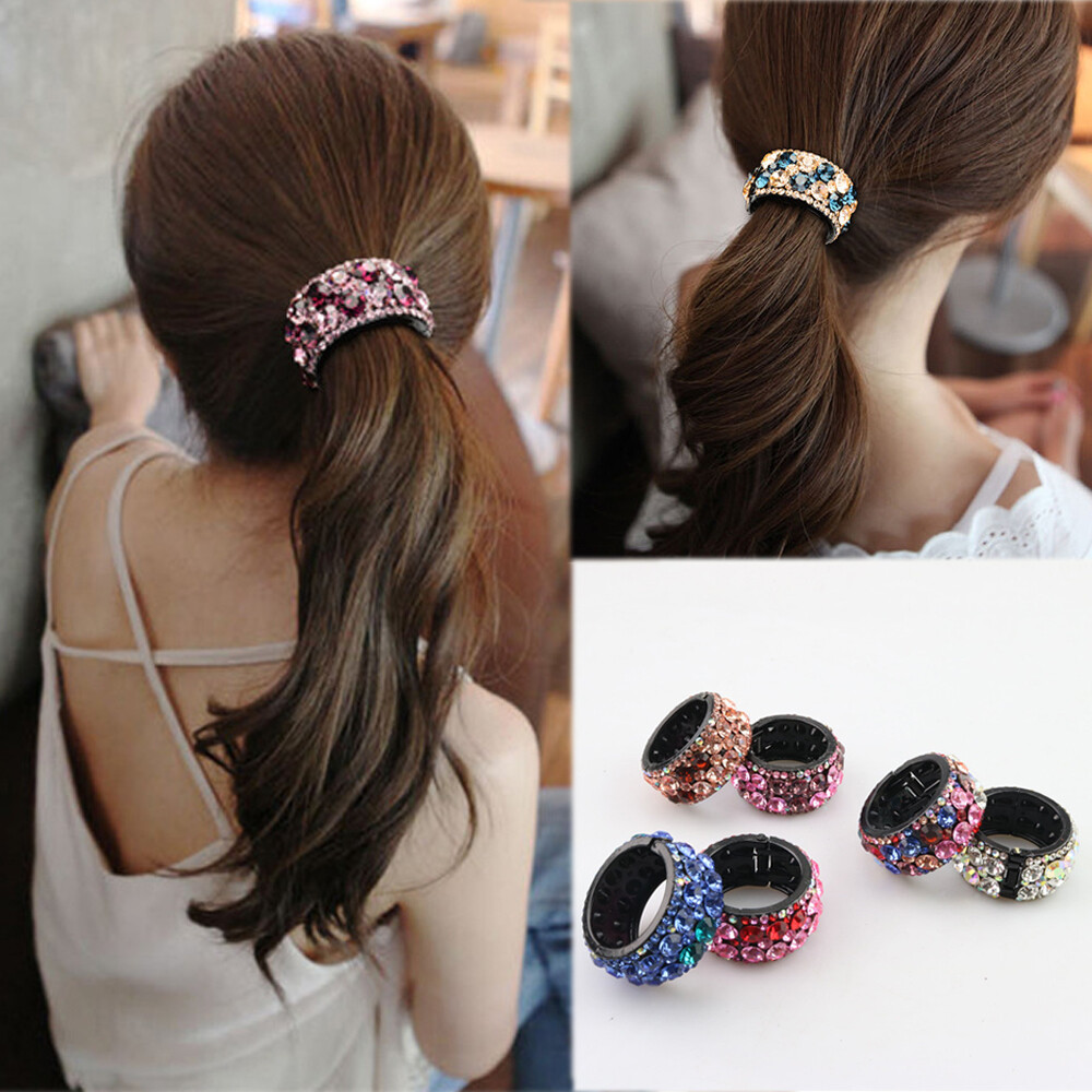 1 PC Hair Clip Crystal Hairband Headband Hair Clip Claw Ring Buckle Ponytail Holder Mini Women Accessories