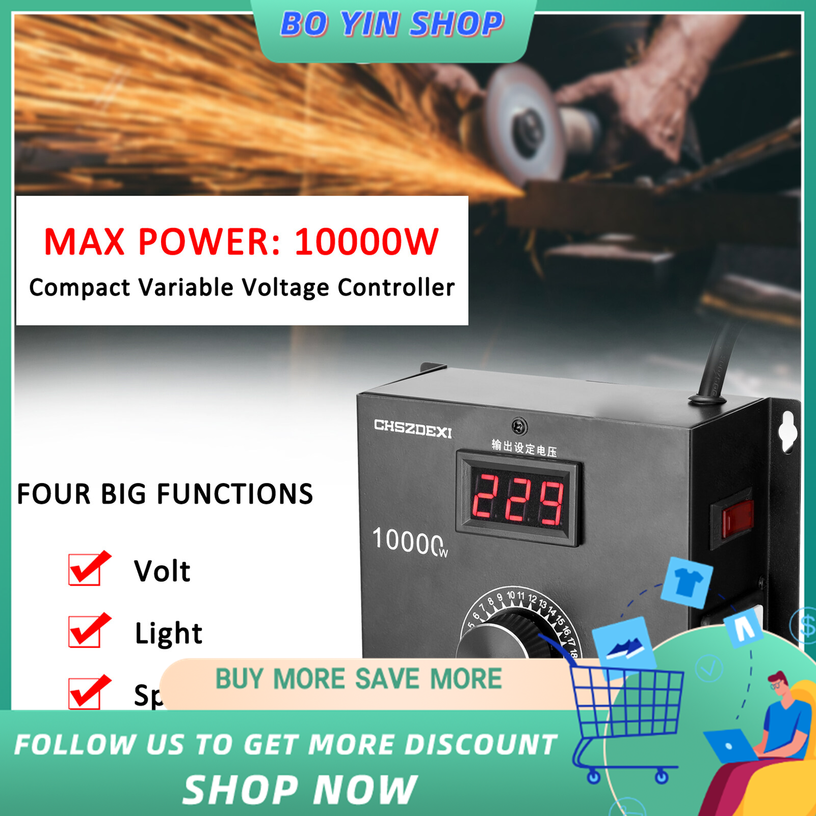 Bo yin bộ điều khiển điện áp biến đổi nhỏ gọn gia dụng 10000w, đèn nhiệt độ di động, bộ điều chỉnh điện áp dimmer