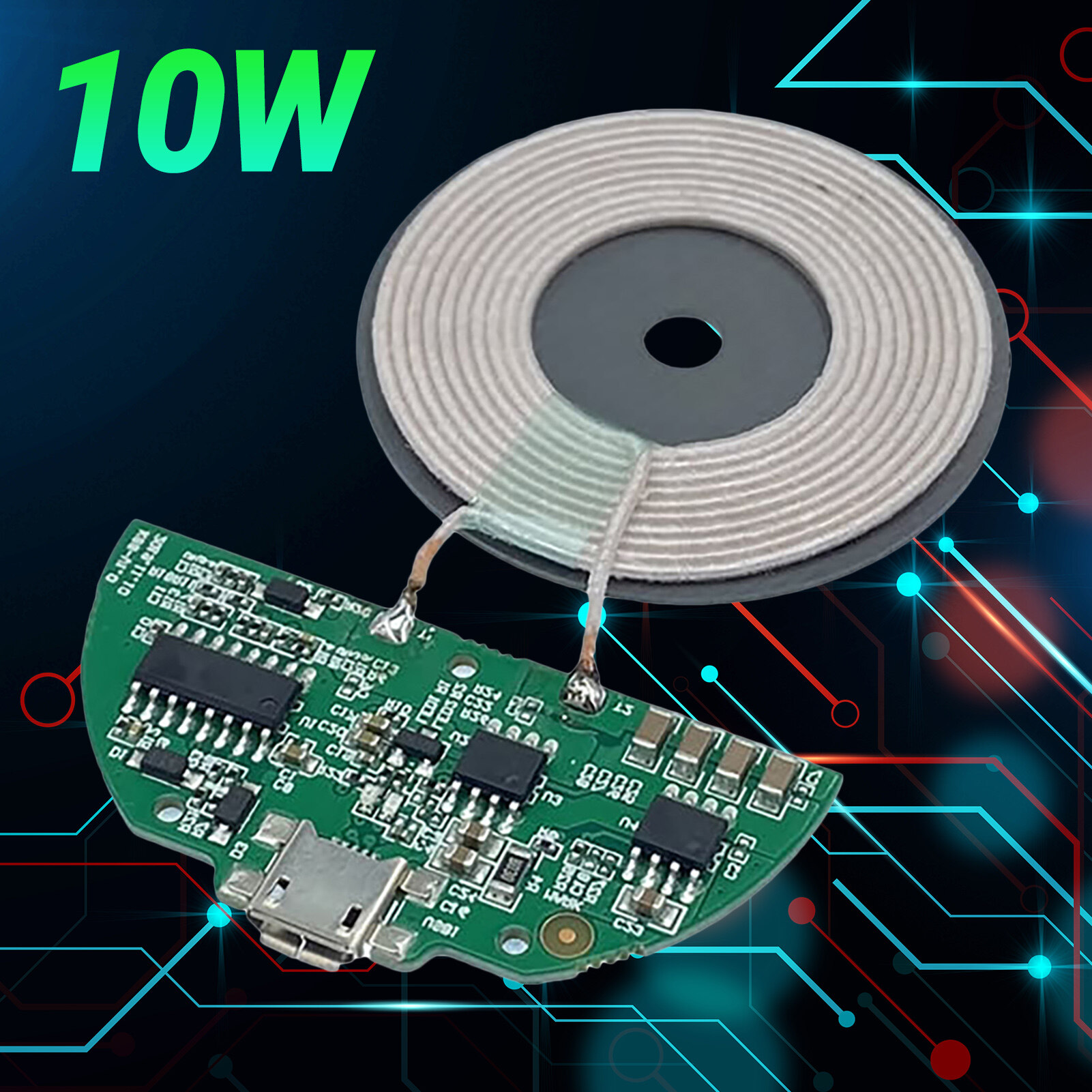 Wireless Charger Module Low Temperature Fast Charging Micro USB Port 10W Qi Wireless Charger Module Transmitter PCBA Circuit Board Coil DIY for Smartphone Convenient Mini Wireless