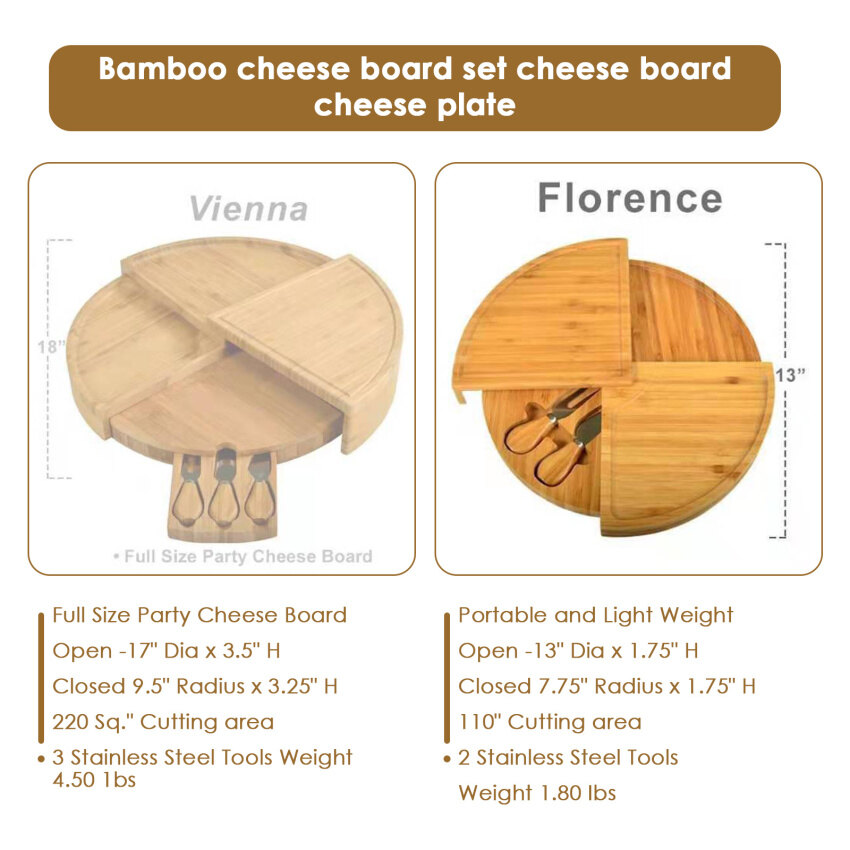 Bamboo Cheese Board , Cheese Board Gift Set，High-Quality Bamboo Wood Serving Board