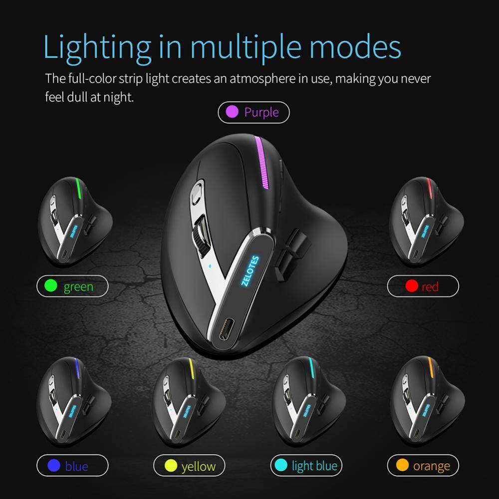 F-36 Ergonomic Vertical Mouse 2400 DPI 8 Buttons Wireless Rechargeable Mice Professional for Computer Laptop Desktop
