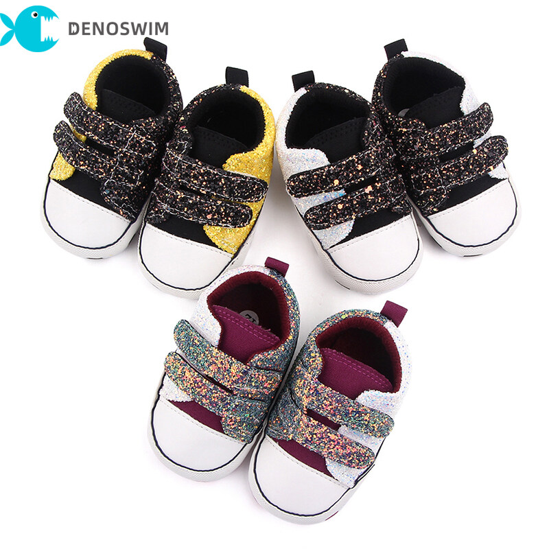 Giày Bé Trai Đính Kim Sa Màu Vàng Velcro Giày Cotton Cho Trẻ Sơ Sinh Giày