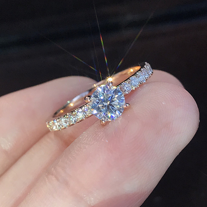 Nhẫn tối giản đính kim cương/sapphire trắng tự nhiên/nhẫn cưới tinh tế, nhẫn cầu hôn đơn giản