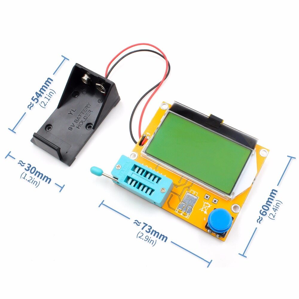 LCR-T4 VOKTTA Nguyên Bản Máy Kiểm Tra Bóng Bán Dẫn Kỹ Thuật Số Mega328 Máy Đo Điốt Triode Điện Dung LCR T4, Màn Hình LCD 12864 9V Cho MOSFET/JFET/PNP/NPN