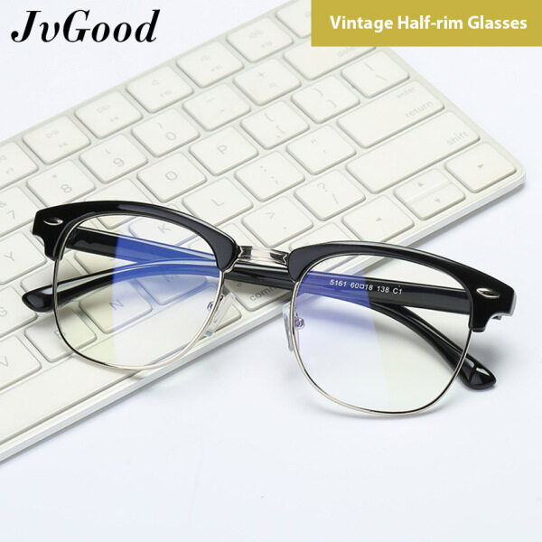 Giá bán JvGood Glasses Vintage Style Half-rim Glasses Fashion Semi Frame Clear Lens Glasses Blue Light Blocking Glasses Anti-fatigue and Anti-UV Glasses for Daily Use for Men and Women