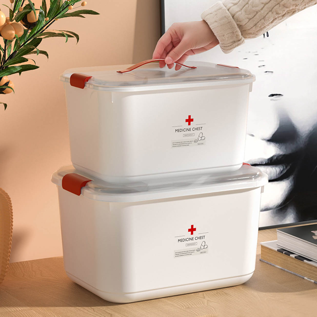 CNMF PP Grid Design Snap Fit High-Capacity Double Layer Medicine Storage Box