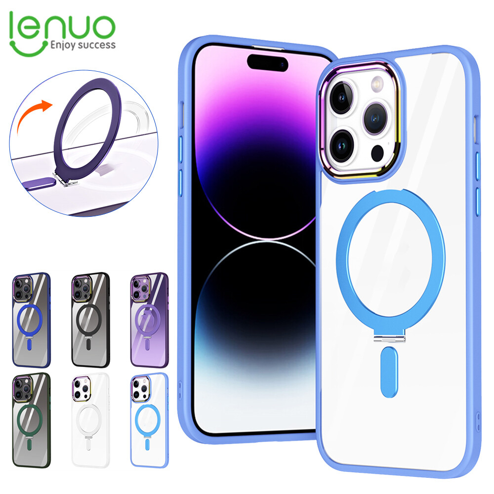Lenuo clear phone case for iphone 14 pro max 13 pro max 14 plus 12 pro 11 pro max 11 casing folding stand phone case dustproof shockproof protection hd transparent back cover