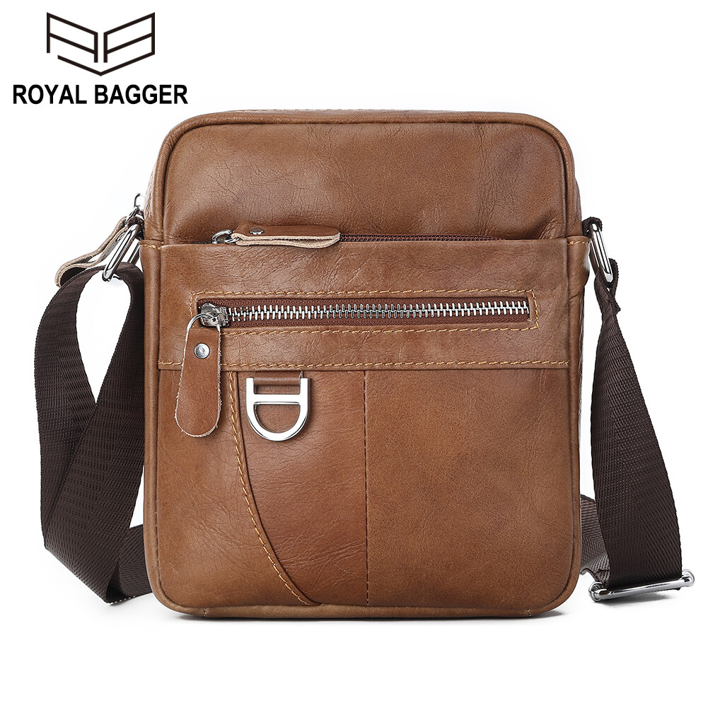 Royal Bagger Shoulder Sling Bags For Men Genuine Cow Leather Fashion Soft Leather Outdoor Cool Crossbody Messenger Bags Business Casual