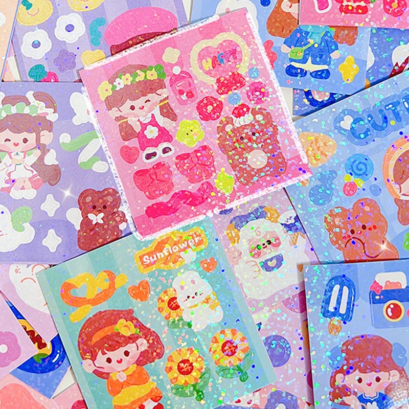 100 Sheets Boxed Cartoon Glittering Stickers Student Decorative DIY Material Stickers Set