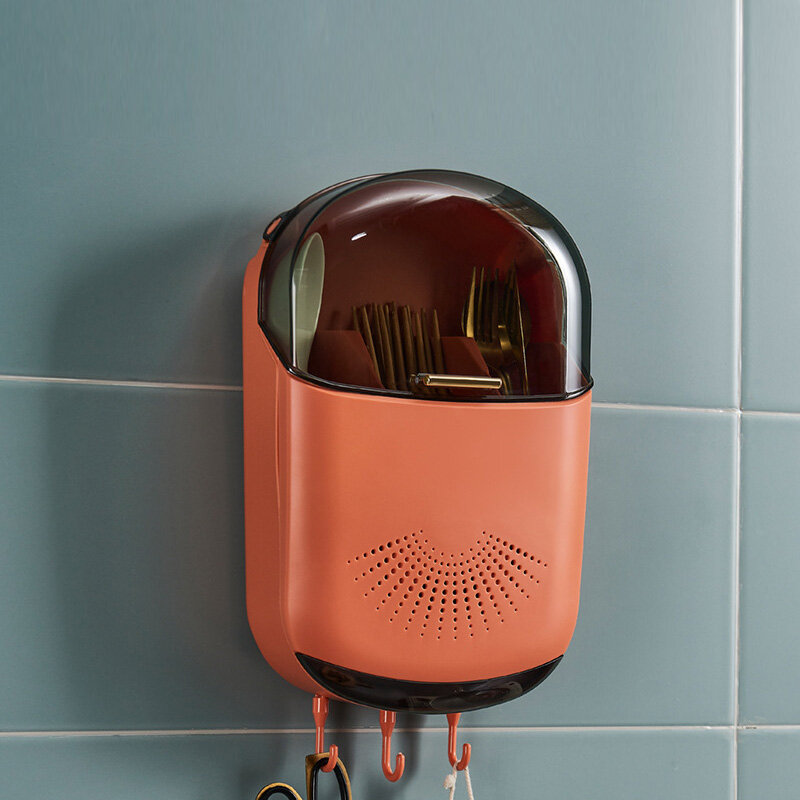 Chopsticks tube rack household wall-mounted chopsticks basket kitchen chopsticks cage spoon dust-proof drain storage box bucket with cover.