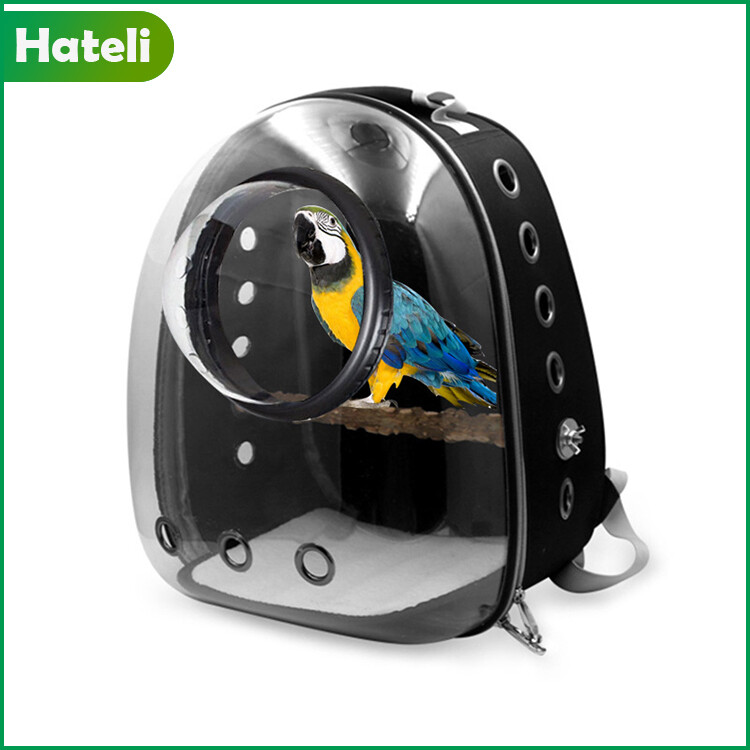 【HATELI】New Parrot Out Backpack Space Bag Light Transparent Starling Cage Carrying Case