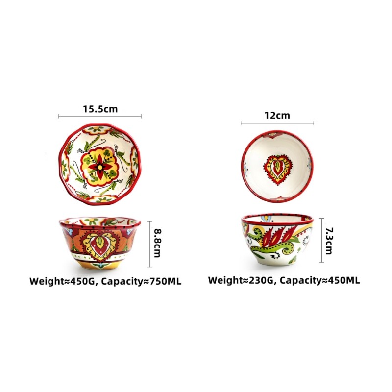 Omk red luca series ceramic bowl 450ml and 750ml