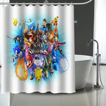 Custom Super Mario Bros Shower Curtain With Plastic Hooks Modern