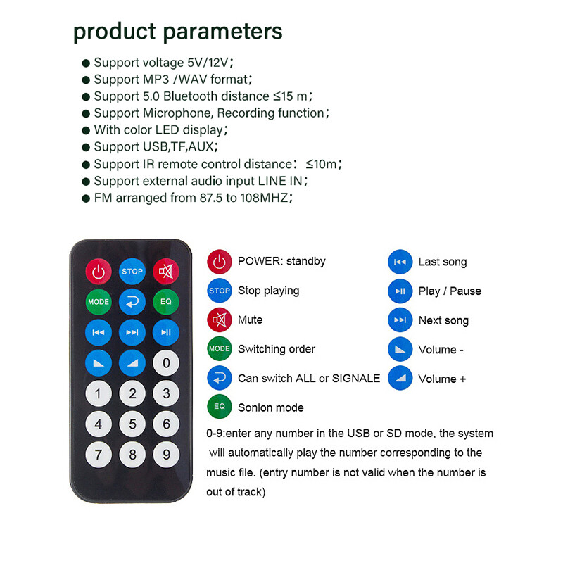 Bluetooth không dây 5.0 Bảng Giải Mã DC 5V 12V MP3 WMA giải mã mô-đun hỗ trợ âm thanh USB Radio FM hỗ trợ thẻ TF Màn hình màu MP3 máy nghe nhạc Bộ phụ kiện xe ô tô với điều khiển từ xa