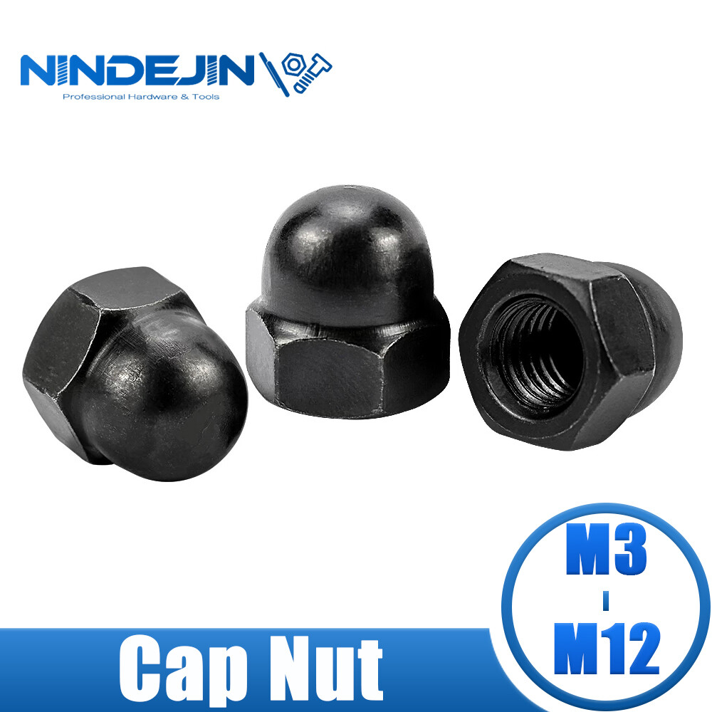 Nindejin 3-40pcs acorn cap nut m3 m4 m5 m6 m8 m10 m12 black carbon steel dome nut cover cap on nuts