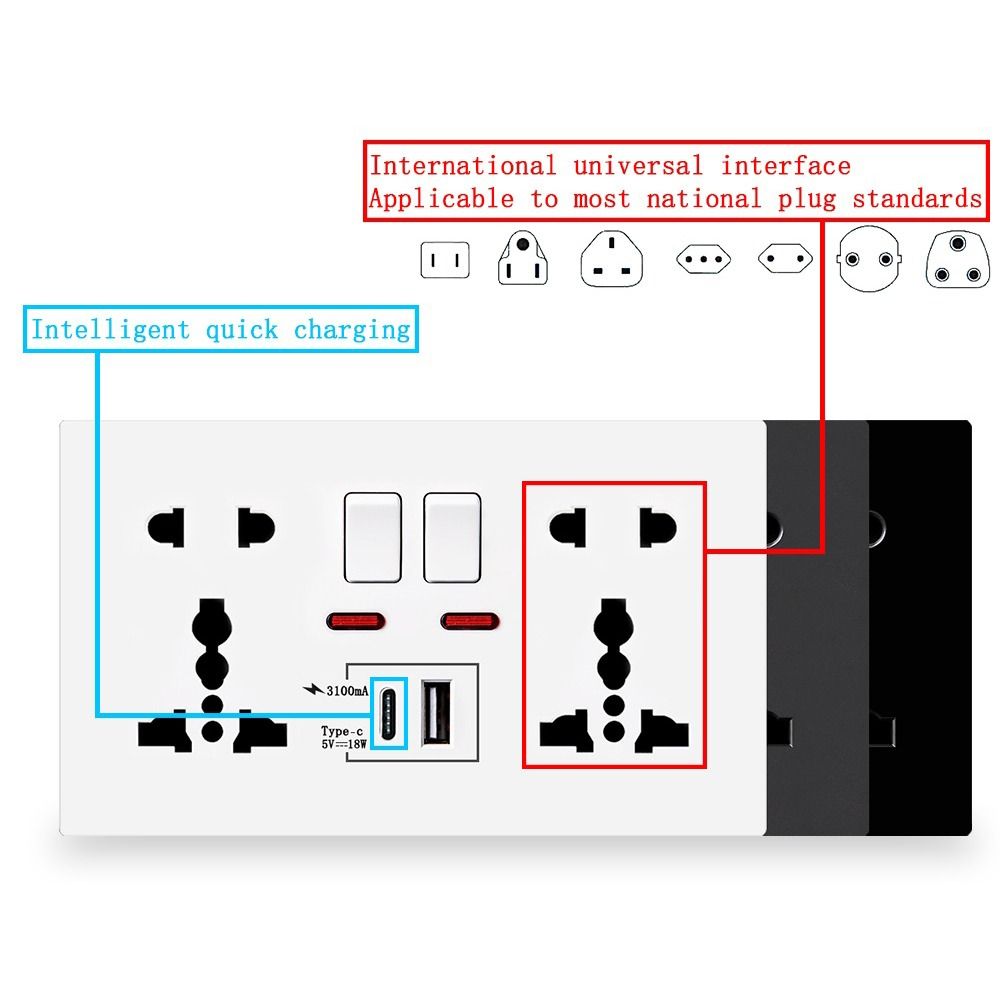 XIJIBAN Universal 4A Smart Quick Charge interface USB Port Power Socket Switch control Wall Outlet Dual Socket