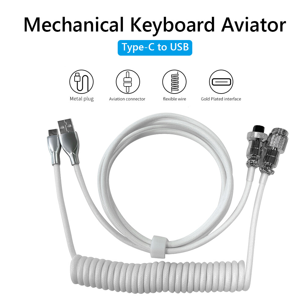 Professional Coiled Type-C USB Wire for Mechanical Keyboard Aviator Connector Spiral Paracord