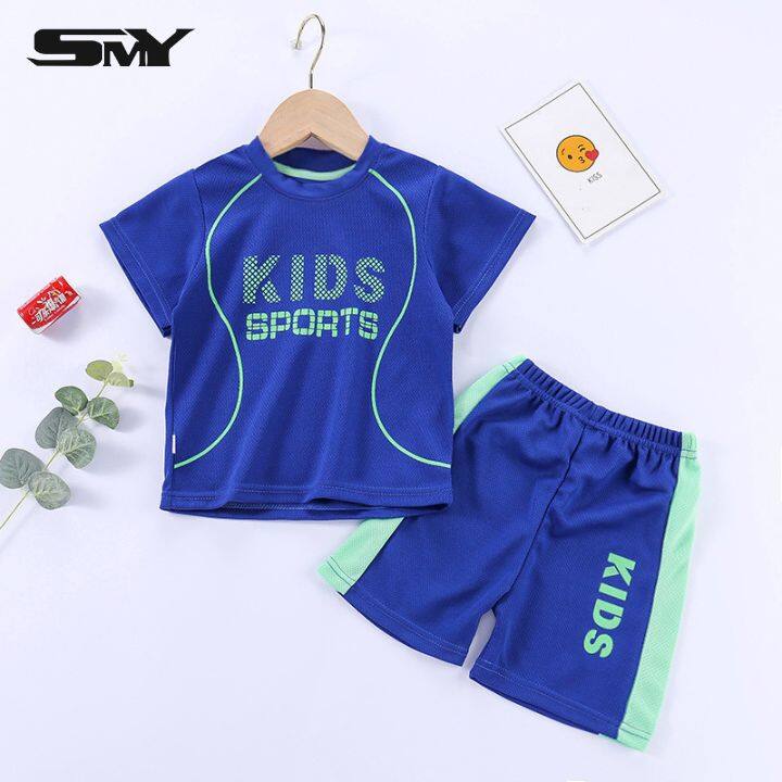 SMY 1 ชุด (เสื้อ + กางเกง) ชุดเด็กผู้ชายแห้งเร็วชุดกีฬาเด็ก 3-8Y ราคา 152 บาท*ส่งฟรี