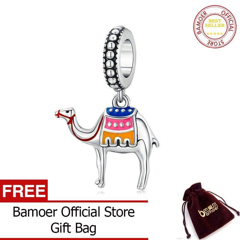 bamoer Desert Camel Pendant Charm Sterling Silver 925 Enamel Animal Charm fit 3mm Snake Bracelet Fashion Jewelry SCC1376