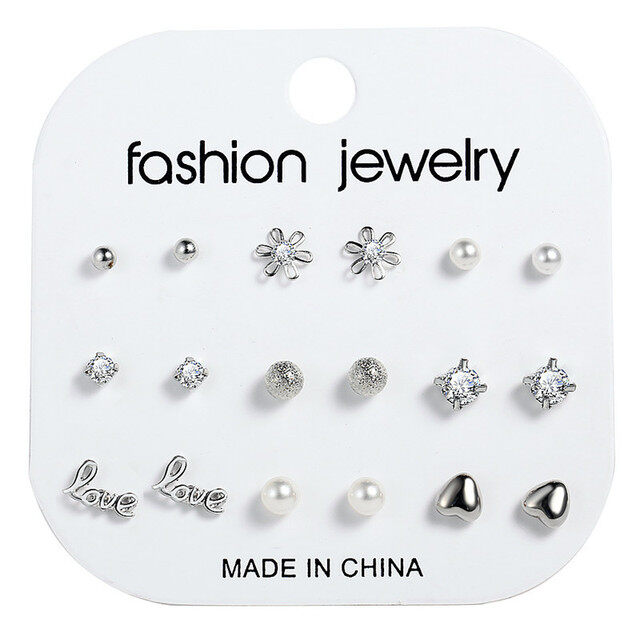 17MILE Bohemian Geometric Simple Pearl Crystal Stud Earrings Set For Women Fashion Star Snake Heart Earrings 2021 Trend Jewelry