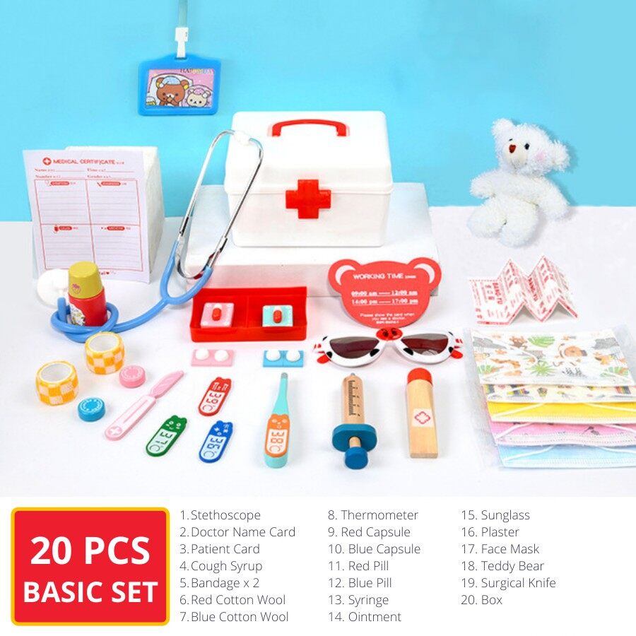 Angwang Simulation Doctor Suit,Set of 14pcs Medical Equipment Box Doctor Nurse Tools Toys Kit for Barbie Doll