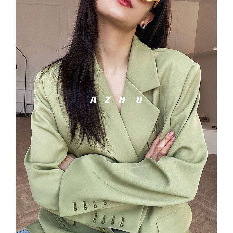 Ladies Solid Color Suit Jacket Women Spring and Autumn Casual Loose Suit Jacket Business Office Blazer Women Double Breasted Blazer for Female