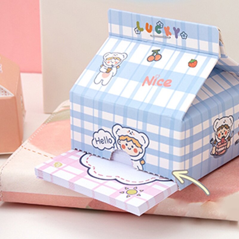 200 Sheets Cute Cartoon Milk Box Note Paper Mini Non-Sticky Message Book