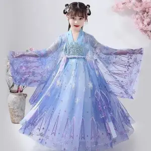 HolidayAngel Children's Hanfu Girl Costume Super Fairy Dress Spring and Autumn Chinese Style 12-year-old Little Girl Tang Dress Dress Long Sleeve HAG024