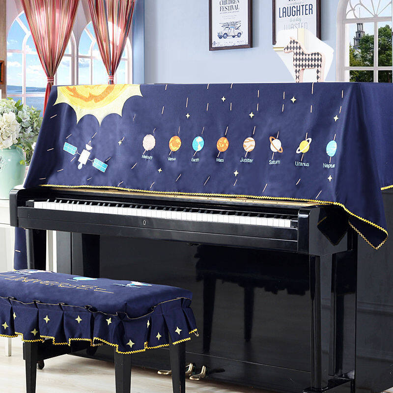 2020-newChildrens piano stool cover full wrap around the fraction embroidery general piano piano cover space cover towel cloth dust cover contracted Malaysia
