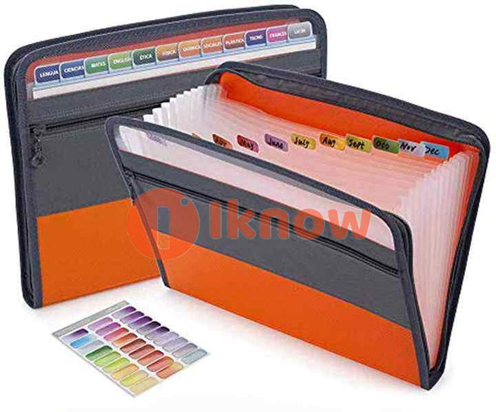 ZZKKO Cute Dog Sushi Expandable File Folder - 13 Pocket Waterproof Document Organizer For A4 & Letter Papers With Labels And Wrist Strap
