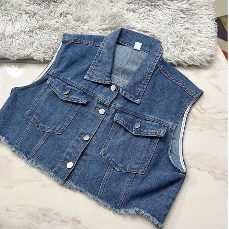 ASRV Unisex retro short denim vest jacket Ruffian style lunch break denim jacket