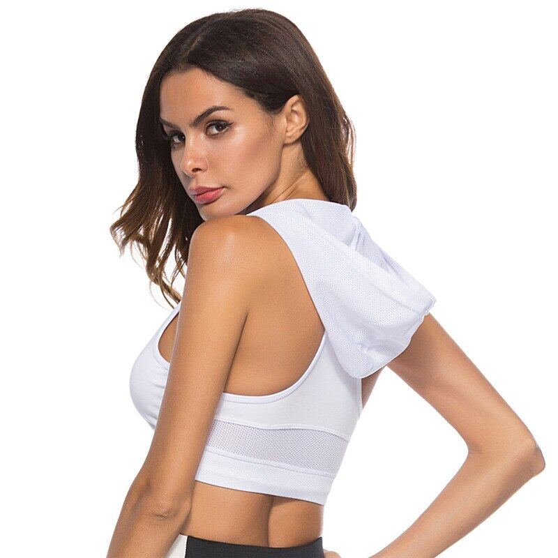 SUPERFLOWER Women Sports with Hat White Top Fiess Female Padded for Running Yoga Gym Seamlesss Black Solid Sport_voghion.com