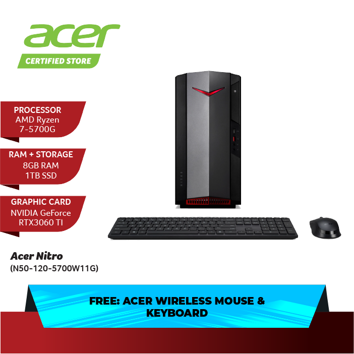 Acer Nitro 50 AMD Ryzen™ 5700G RTX3060 Ti Gaming Desktop N50-120