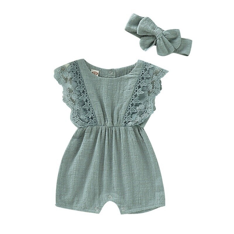 Nơi bán Sơ Sinh Bé Gái Rompers Bộ Loe Tay In Ren Thiết Kế Bodysuit Áo Liền Quần Với Dây Đeo Đầu