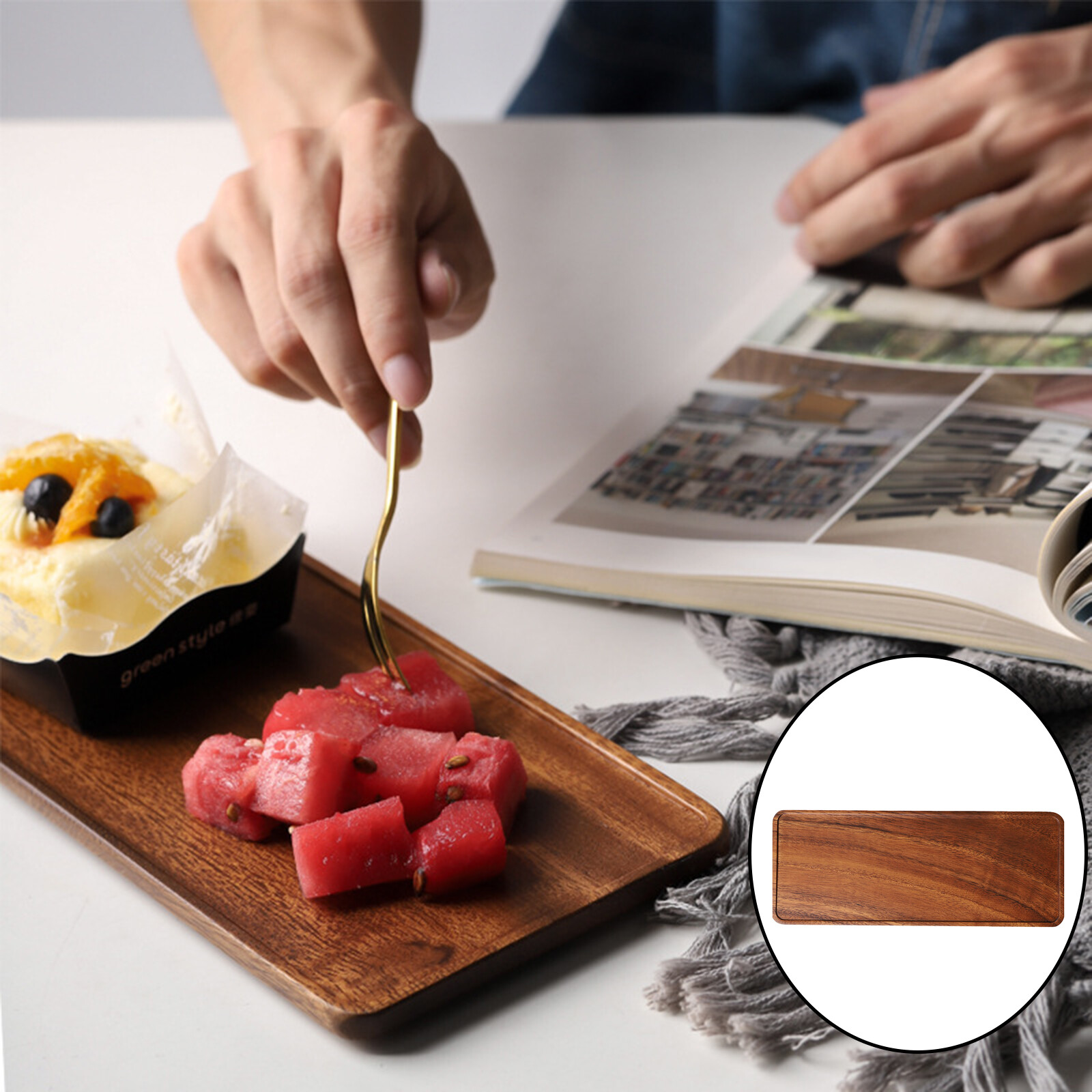 Blesiya Rectangular Wood Tea Tray Wooden Plate Coffee Sushi Snacks Serving Plate