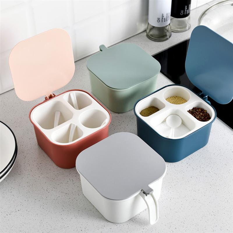 Hộp đựng gia vị nhà bếp thông minh 4 ngăn, hộp đựng gia vị mini